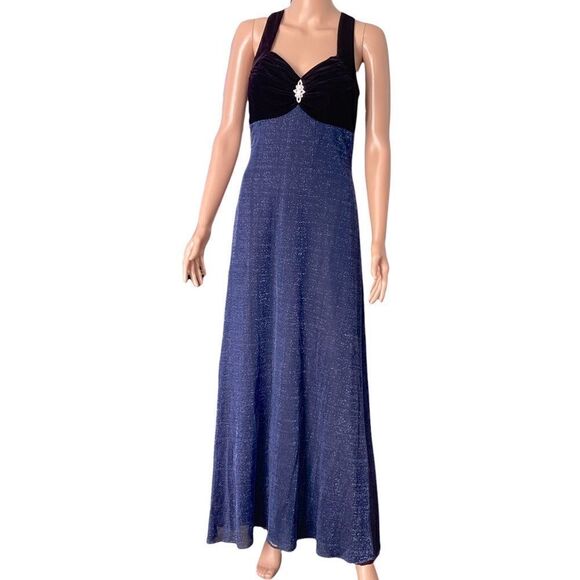 JUMP Apparel Blue Velvet & Metallic Long Gown Sz 6 - Picture 2 of 15